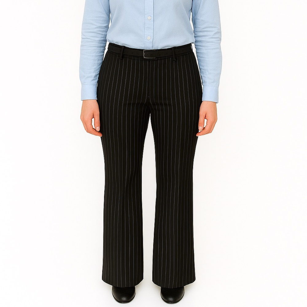 Tahari Black White Bootcut Pinstripe Tailored Trousers Pants 4 Long Tall Length